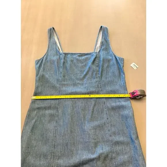 Old Navy Denim Chambray Midi Dress XL Blue Smocked Back Square Neck Cottagecore - Picture 12 of 15